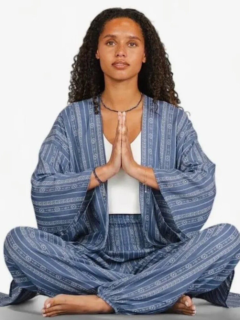 Lotus & Luna Twilight Tribal Kimono Harem Pant Set Gray Boho Festival Large